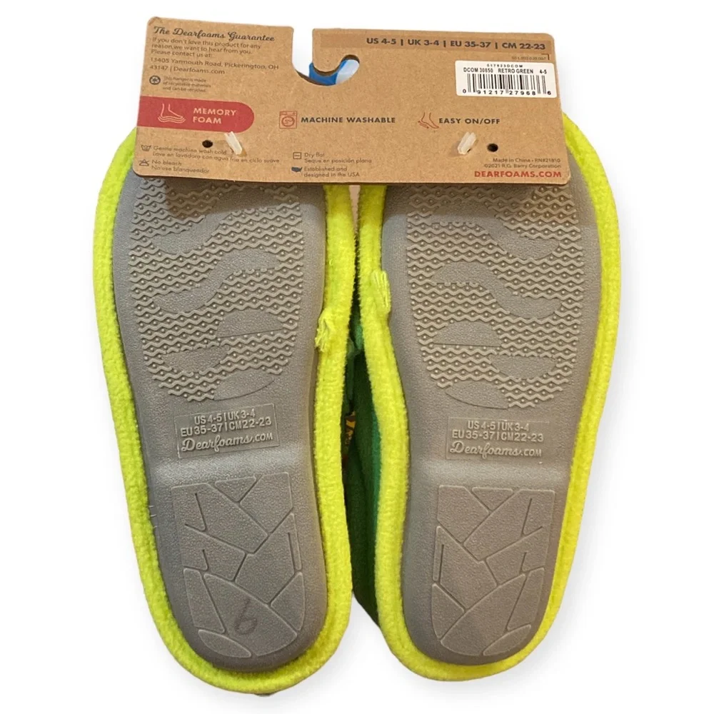 Dearfoams 🦖Triceratops🦖 Kids Sz 4-5 Peyton Animal Clog Slipper Retro Green